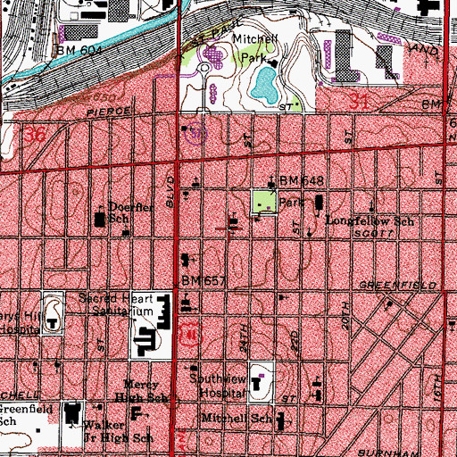 Topographic Map of Saint Matthews Roman Catholic Church, WI