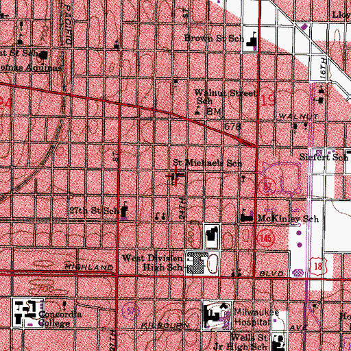 Topographic Map of Saint Michaels Roman Catholic Church, WI