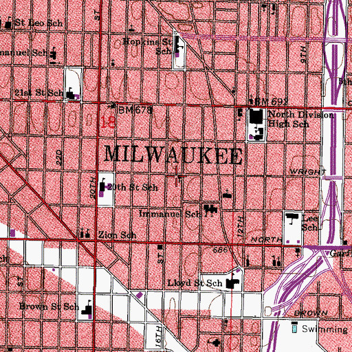 Topographic Map of Saint Pauls Church of God in Christ, WI
