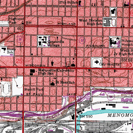 Topographic Map of Saint Pauls Lutheran Church, WI