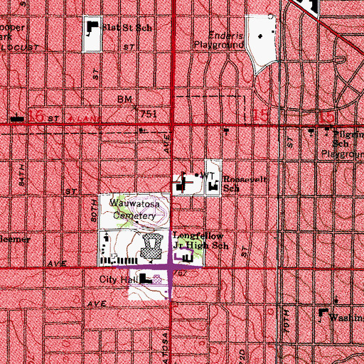 Topographic Map of Saint Pius X Grade School, WI