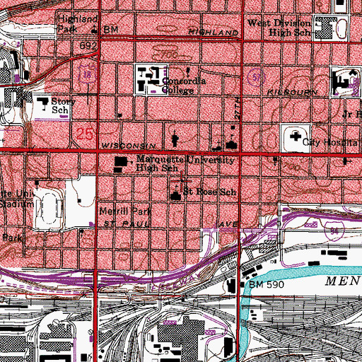 Topographic Map of Saint Rose of Lima Roman Catholic Church, WI