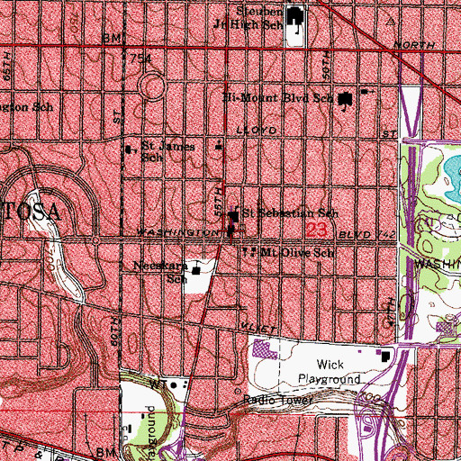 Topographic Map of Saint Sebastian Roman Catholic Church, WI