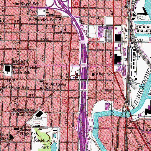 Topographic Map of Saint Stanislaus Roman Catholic Church, WI
