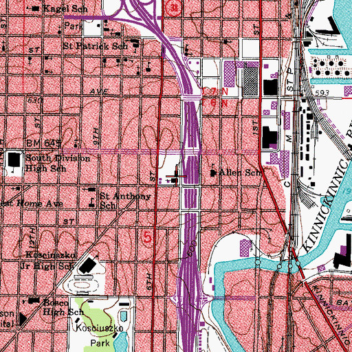 Topographic Map of Saint Stanislaus School, WI
