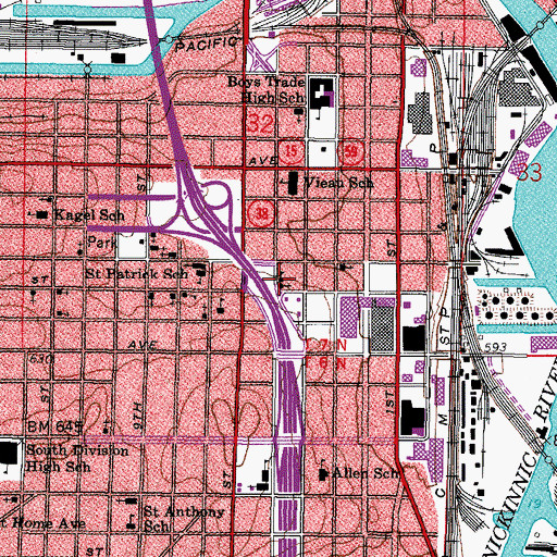 Topographic Map of Saint Stephens School, WI
