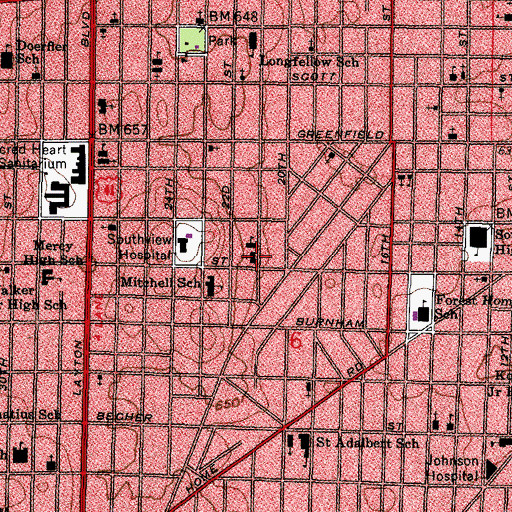 Topographic Map of Saint Vincent De Paul Roman Catholic Church, WI