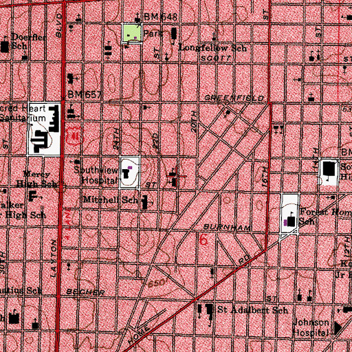 Topographic Map of Saint Vincent De Paul School, WI