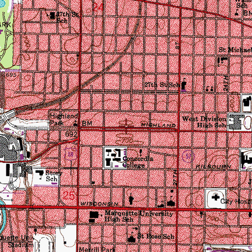 Topographic Map of Second Church of Christ Scientist, WI