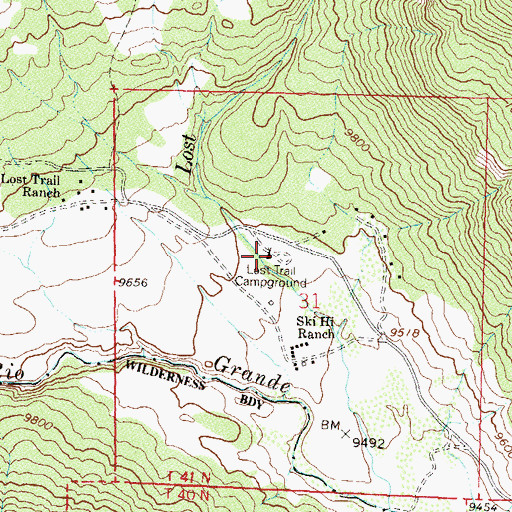 Topographic Map of Lost Trail Campground, CO
