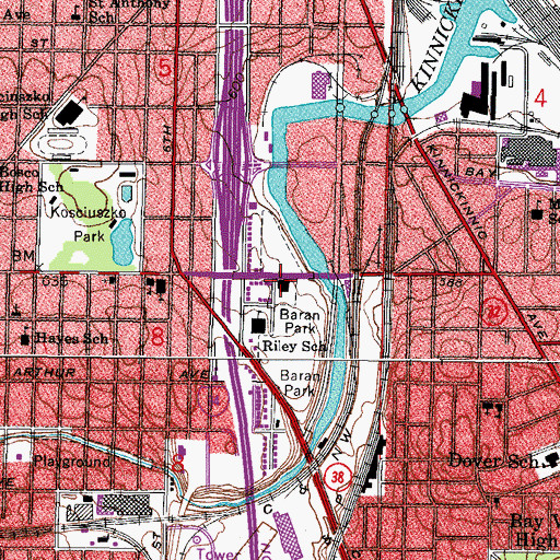 Topographic Map of Milwaukee Police Department District 2, WI