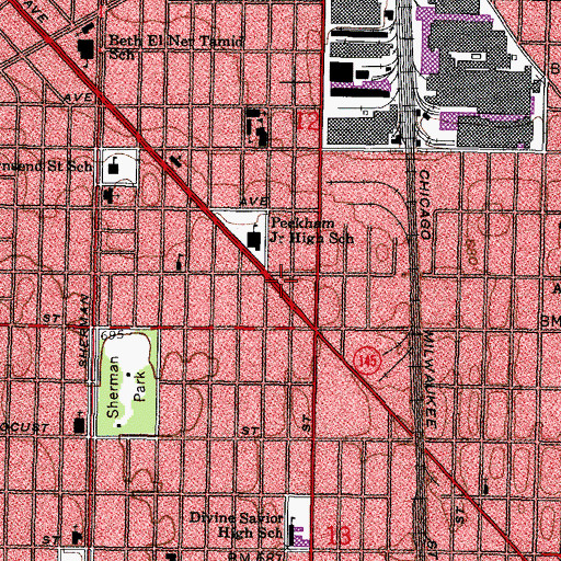 Topographic Map of Milwaukee Police Department District 7, WI