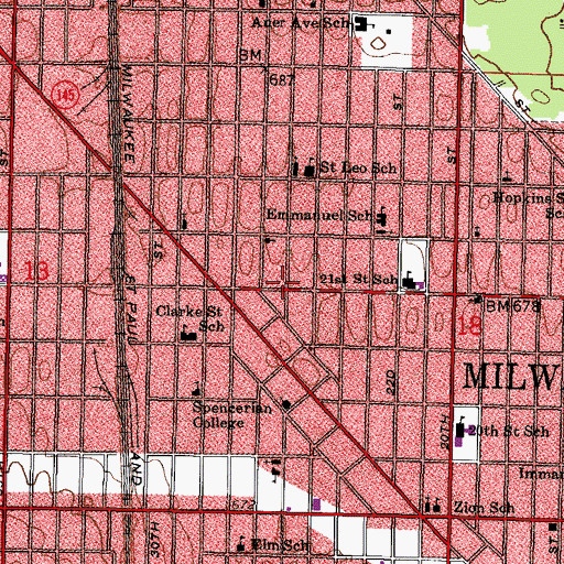 Topographic Map of Trinity Evangelical Lutheran Church, WI