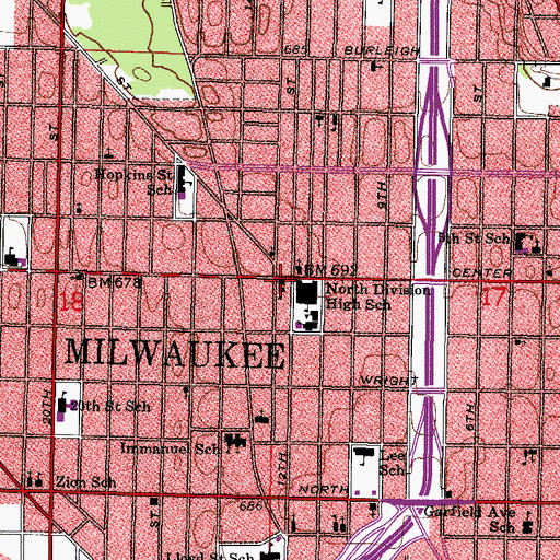 Topographic Map of Twelfth Street Public School, WI