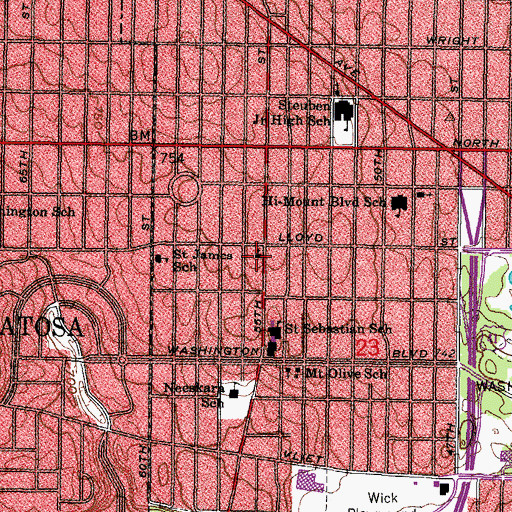 Topographic Map of Washington Park English Lutheran Church, WI