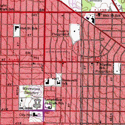 Topographic Map of Wauwatosa Evangelical United Brethren Church (historical), WI