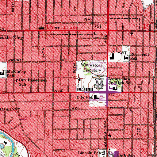 Topographic Map of Wauwatosa Presbyterian Church, WI