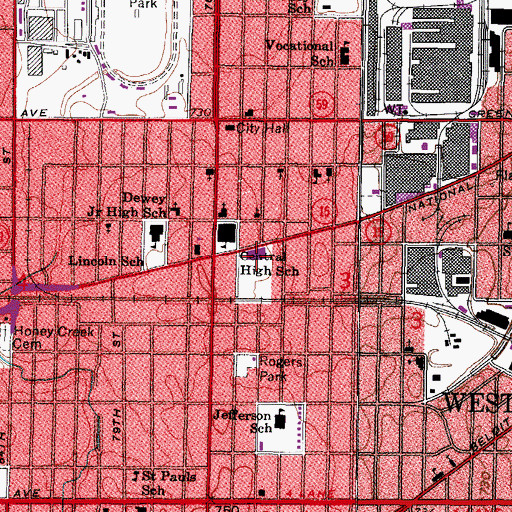 Topographic Map of West Allis Public Library, WI