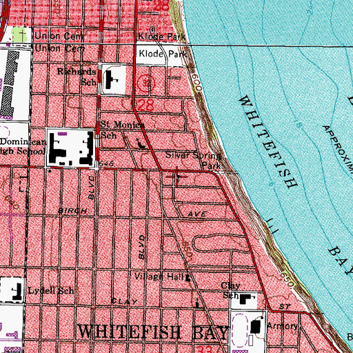 Topographic Map of Whitefish Bay Community Methodist Church, WI