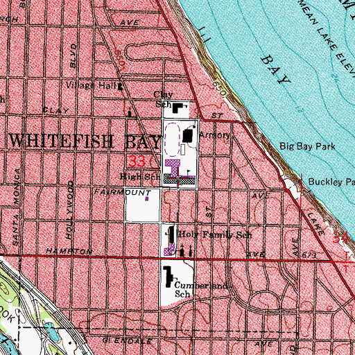 Topographic Map of Whitefish Bay High School, WI