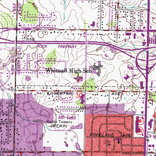 Topographic Map of Whitnall Middle School, WI