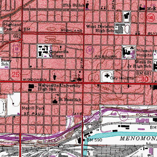 Topographic Map of Wisconsin Avenue Elementary School, WI
