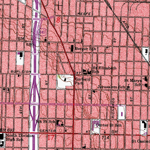 Topographic Map of Wisconsin Baptist Center, WI