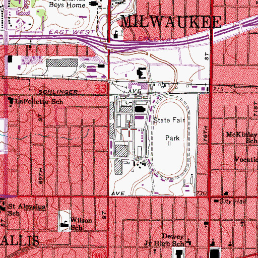 Topographic Map of Wisconsin Exposition Center, WI