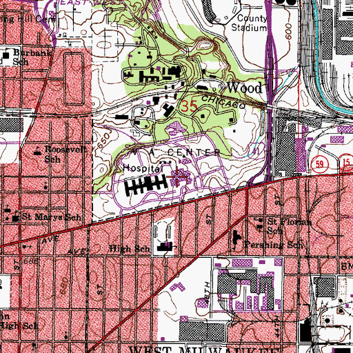 Topographic Map of Clement J Zablocki Veterans Affairs Medical Center, WI