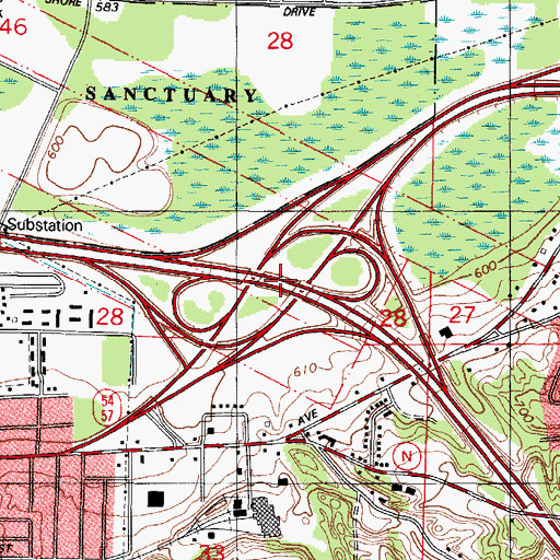 Topographic Map of Interchange 185, WI