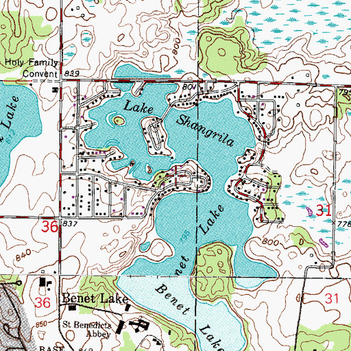 Topographic Map of Lake Shangrila, WI