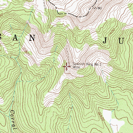 Topographic Map of Spanish King Number 1 Mine, CO