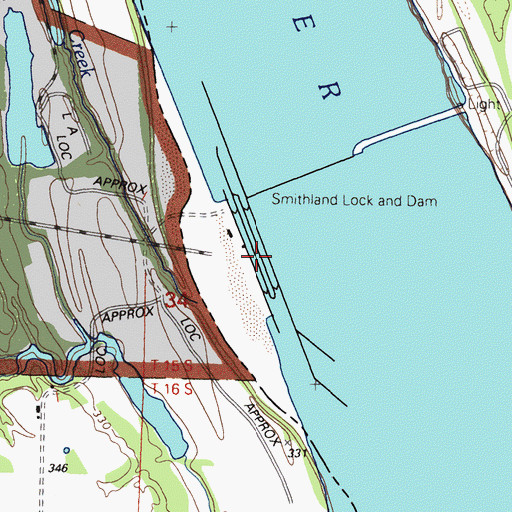 Topographic Map of Smithland Lock and Dam, KY