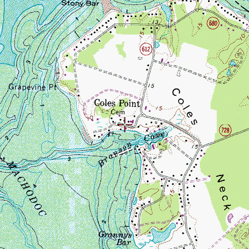 Topographic Map of Coles Point Post Office, VA