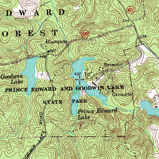 Topographic Map of Twin Lakes, VA