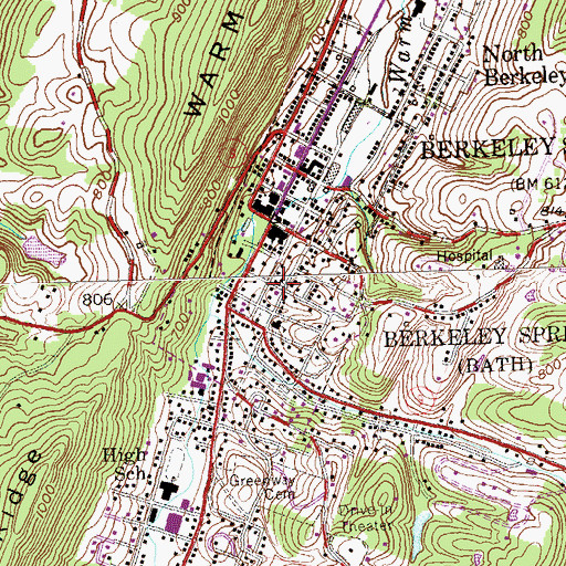 Topographic Map of Town of Bath (Berkeley Springs), WV