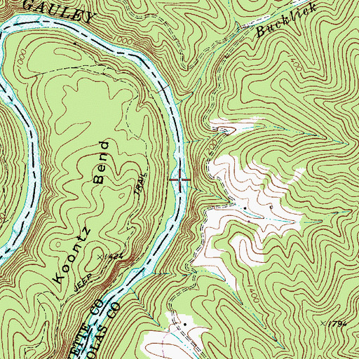 Topographic Map of Koontz Flume Rapids, WV