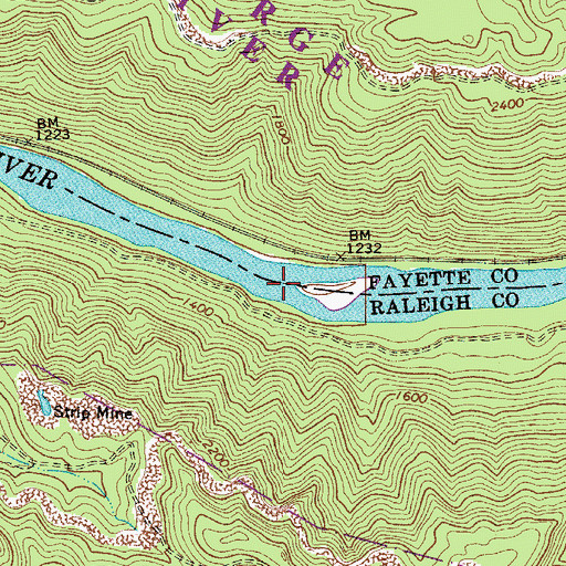 Topographic Map of Grassy Shoals Rapids, WV