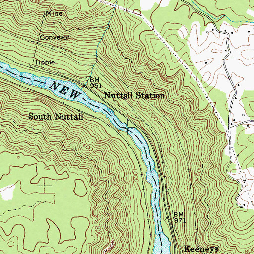 Topographic Map of Dudleys Dip Rapids, WV