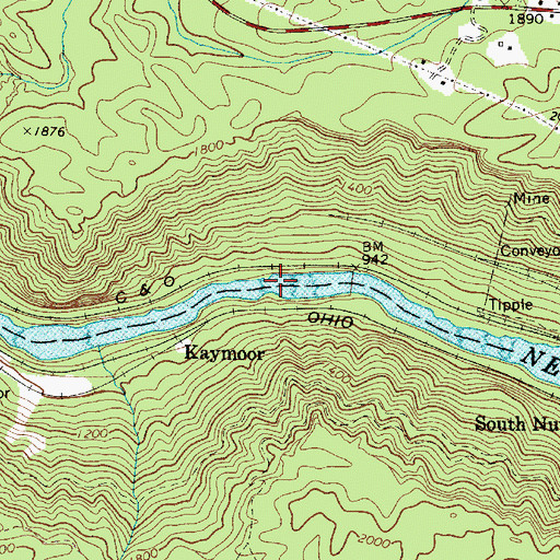 Topographic Map of Greyhound Rapids, WV