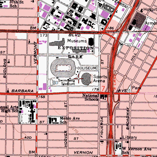 Topographic Map of Los Angeles Sports Arena, CA