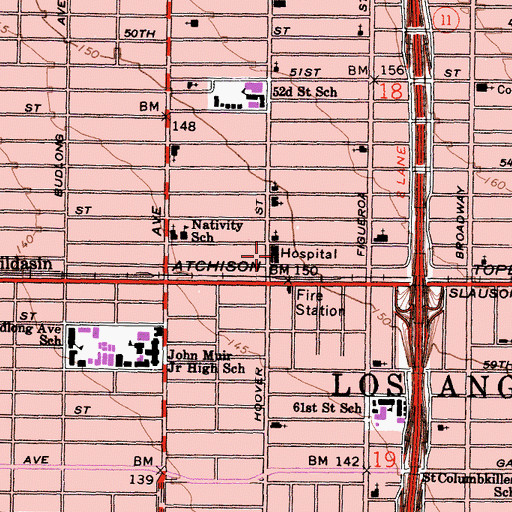 Topographic Map of South Hoover Hospital (historical), CA