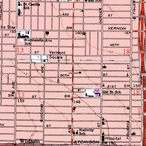 Topographic Map of Tenth Church of Christ Scientist, CA