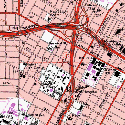 Topographic Map of Central Church of Seventh Day Adventists, CA