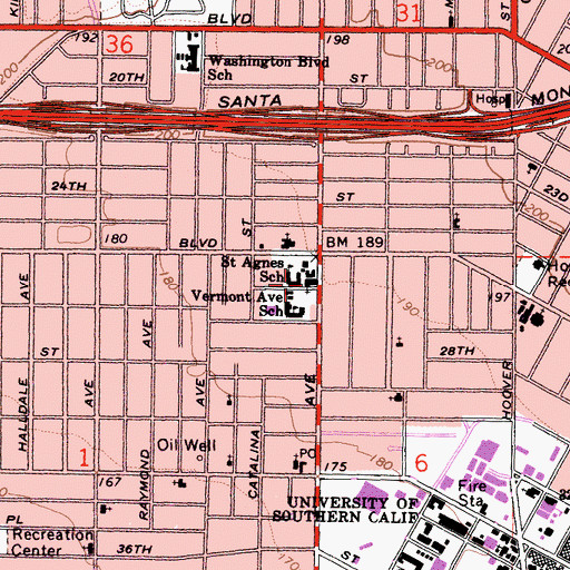 Topographic Map of Saint Agnes Roman Catholic Church, CA