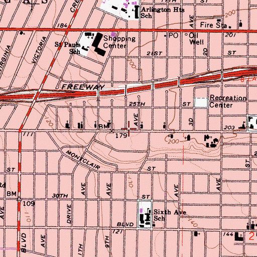 Topographic Map of West Adams Christian Church, CA