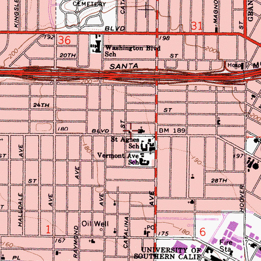 Topographic Map of West Adams Presbyterian Church, CA