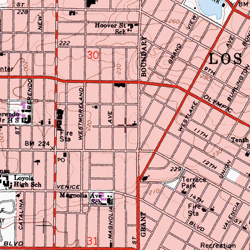 Topographic Map of Central Church of Christ, CA