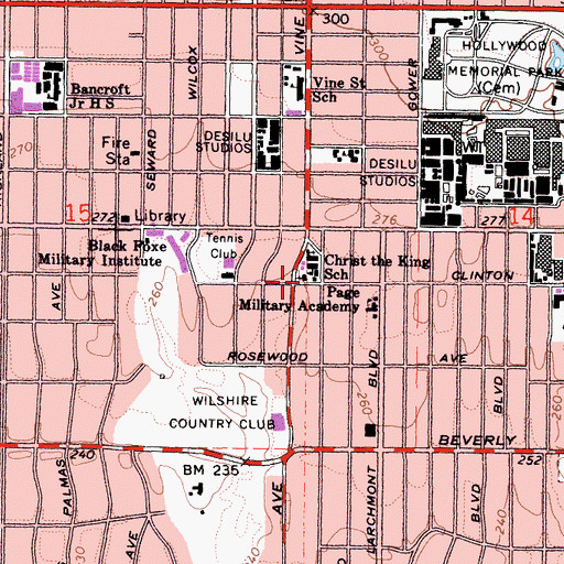 Topographic Map of Hollywood Church of Christ, CA