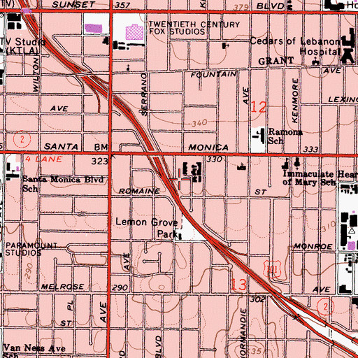 Topographic Map of Memorial Hospital, CA